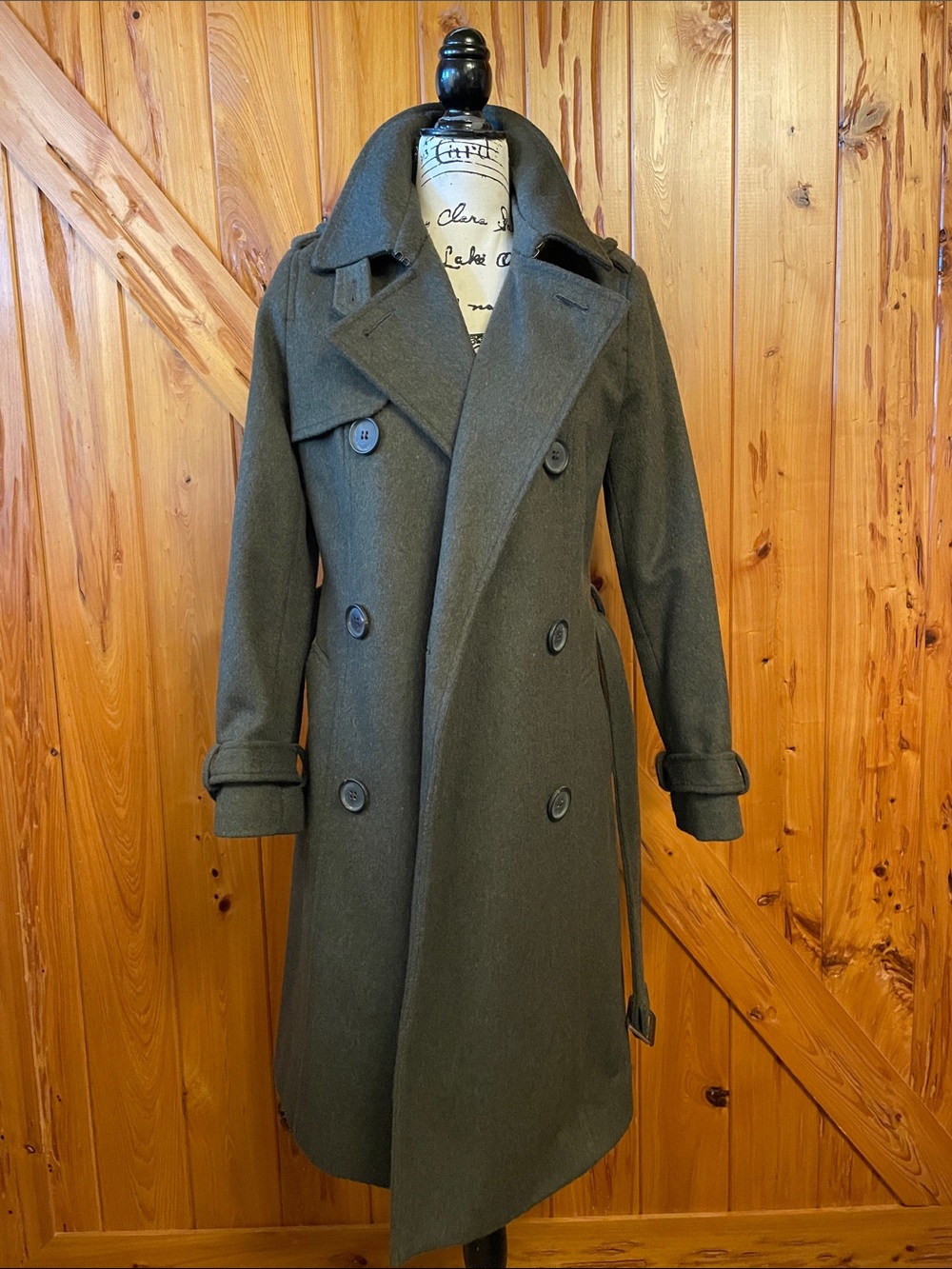 Zara wool Double-Breasted Trench Coat in Olive